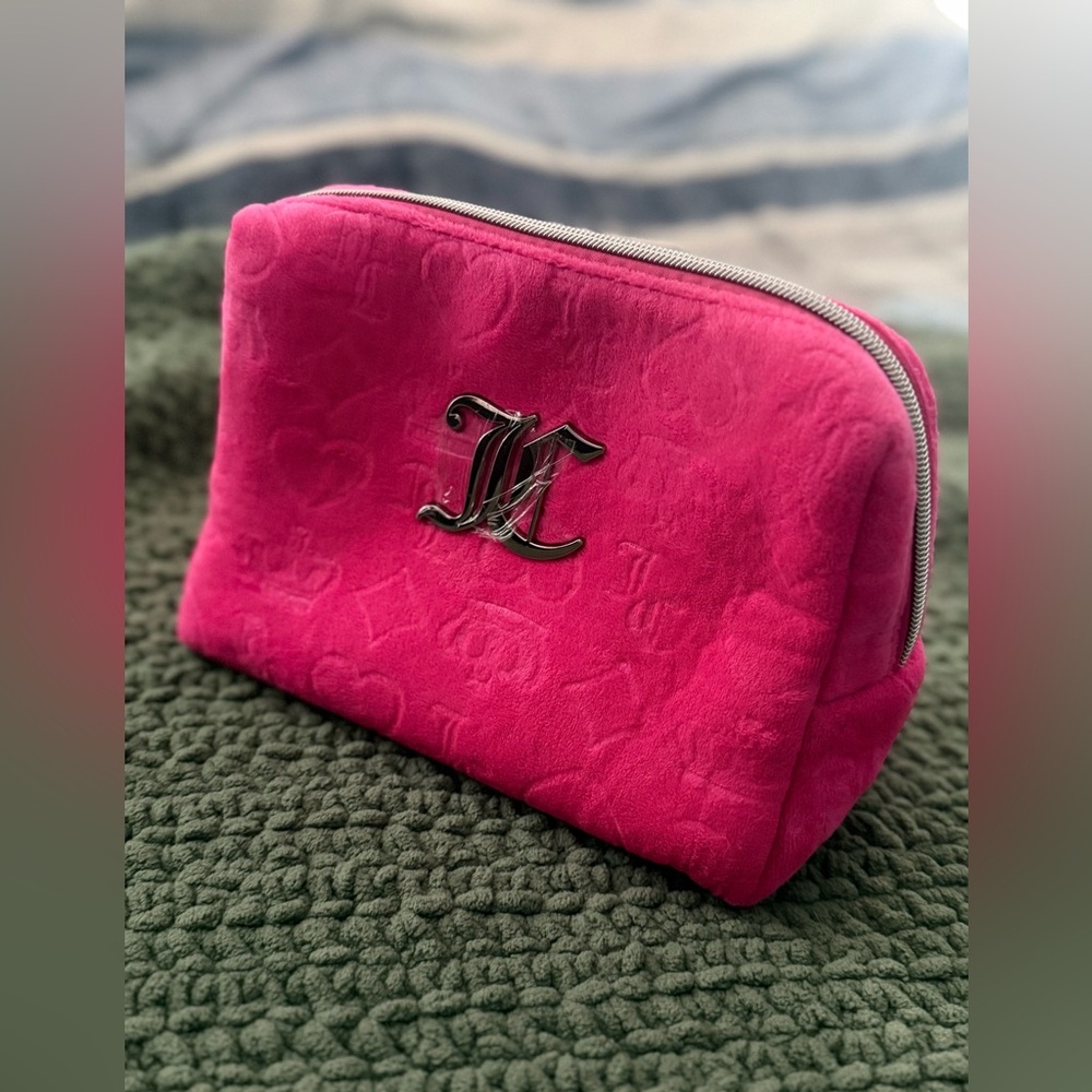 Juicy Couture Hot Pink Velvet Cosmetic Bag with Silver Logo